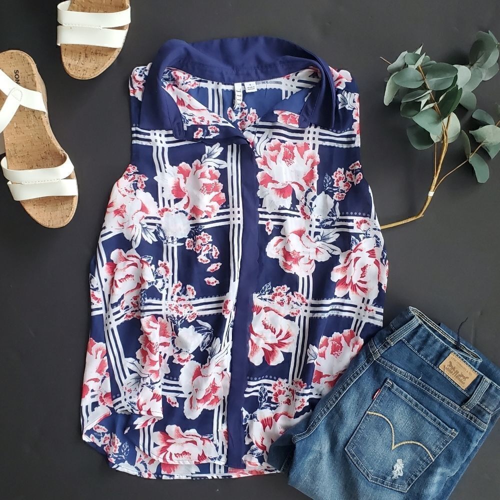 Elle Floral and Striped Tank Blouse